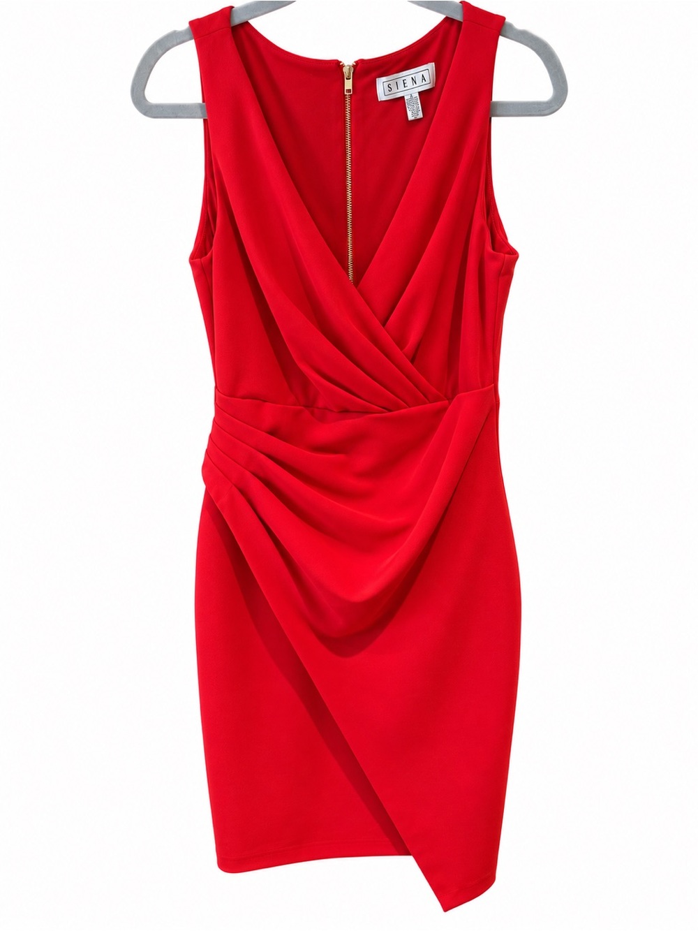 Siena Studio Red Draped V-Neck Mini Dress